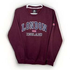 16SIXTY Men Embroidered London England Spellout Souvenir 2XL Maroon Sweatshirt
